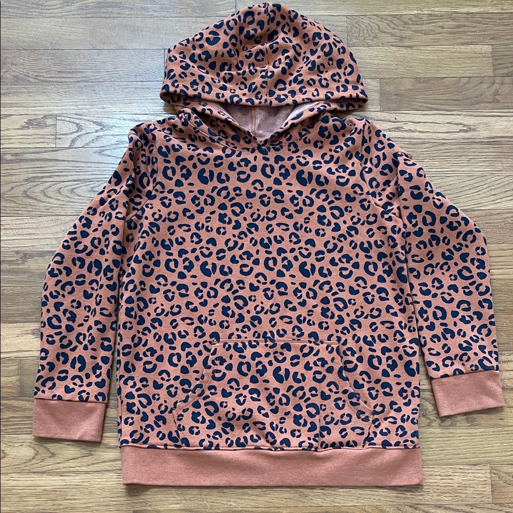 Cat & Jack girls leopard fleece sweatshirt hoodie XL 14/16